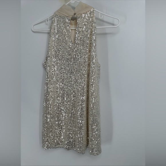 Calvin Klein Silver Sequin Top with Cream Bow small - Picture 3 of 4